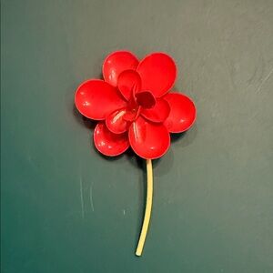 Vintage Red Enamel Flower Brooch